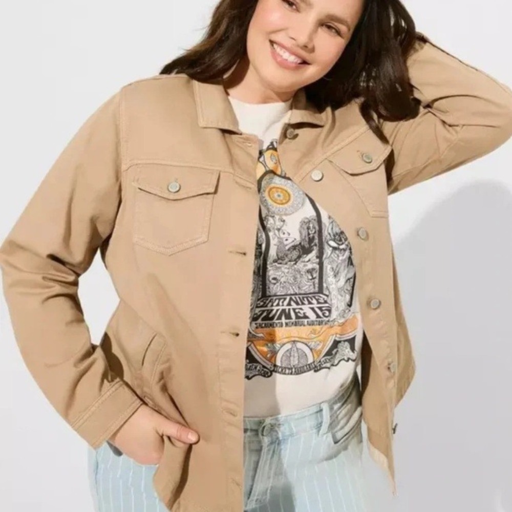 Torrid Utility Jacket Women 3 Tan Khaki Cotton Twill Button Front Desert Earth